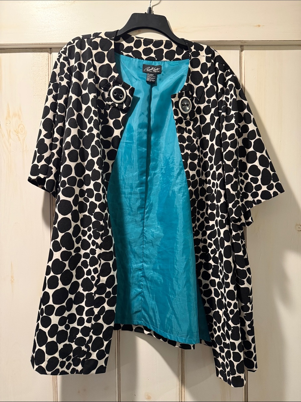 Russell Kemp Black & White Polka Dot Coatigan with Turquoise Lining